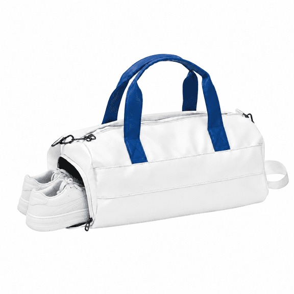 DECHUANLIN Gym Bag with Shoe Compartment and Wet Pocket, Water-Resistant PU Leather Sports Duffel for Gym, White