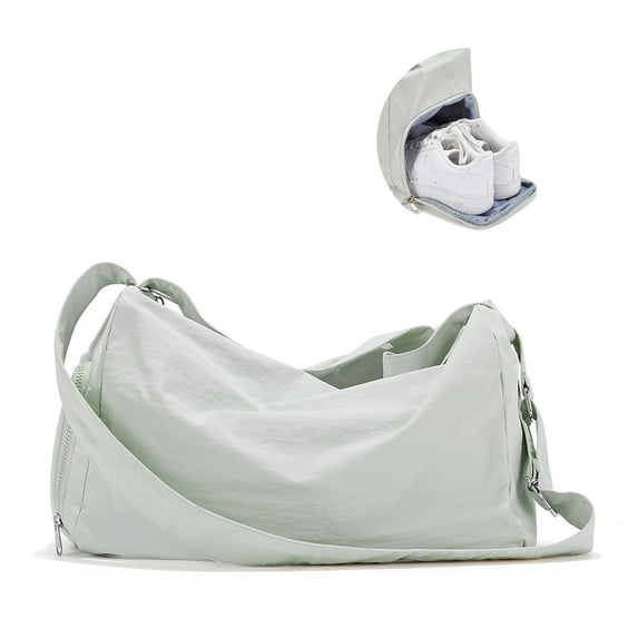 Duffle Bag for Sports with Shoe Compartment, Gym Bag for Women Men Travel Bag, Waterproof Overnight Bag Lightweight Carry on Gym Tote Bag with Wet Pocket for Swim, Yoga, Dance, Grey-Green