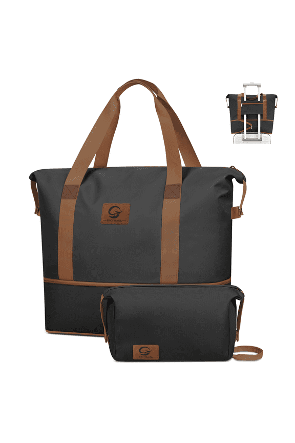 Expandable Travel Duffle Bag with Toiletry Bag, Weekender Bag Carry on Overnight Bag with Wet Pocket for Women Men, Business Trips Sports Gym Bag Hospital Mom Tote Bag for Labor and Delivery, Black