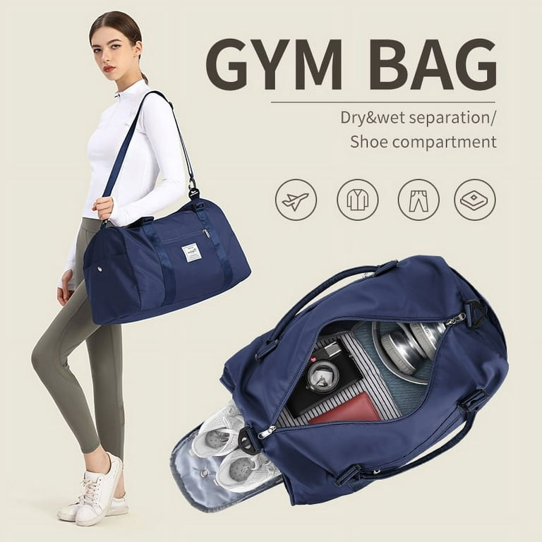 Gym Bag Womens Mens with Shoes Compartment and Wet Pocket,Travel Duffel Bag  for Women for Plane,Sport Gym Tote Bags Swimming Yoga,Waterproof Weekend