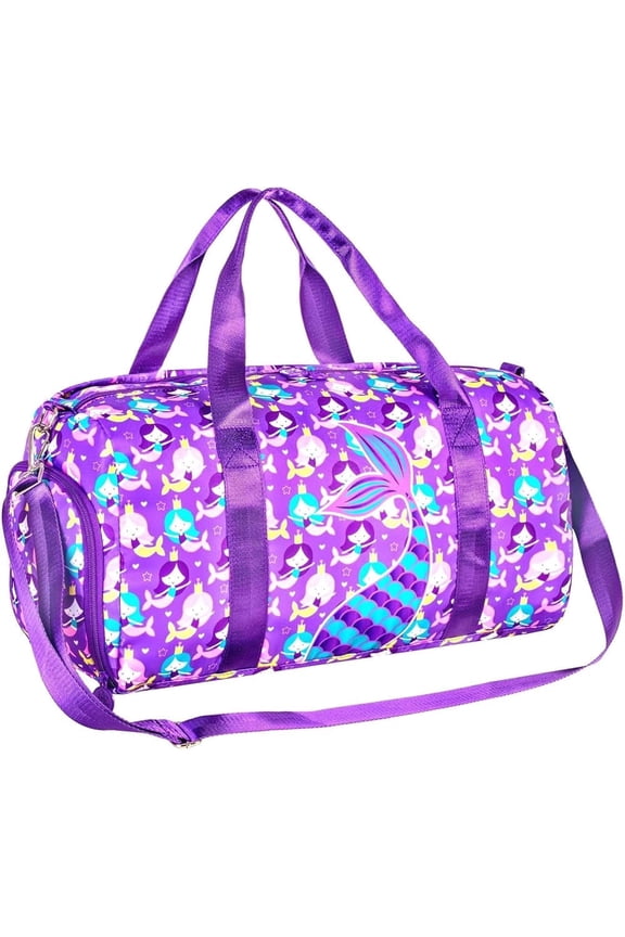 Gym Bag for Girls, Kids Duffle Bag for Travel, Girl Dance Duffel Bags with Shoe Compartment Weekender Overnight Bag, Mermaid