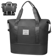 DAKOMM Expandable Travel Duffle Bag, Weekender Bag Carry on Overnight Bag with Wet Pocket for Women Men, 35L Foldable Personal Item Bag Sports Tote Gym Bag Hospital Mom Tote Bag for Labor and Delivery Black