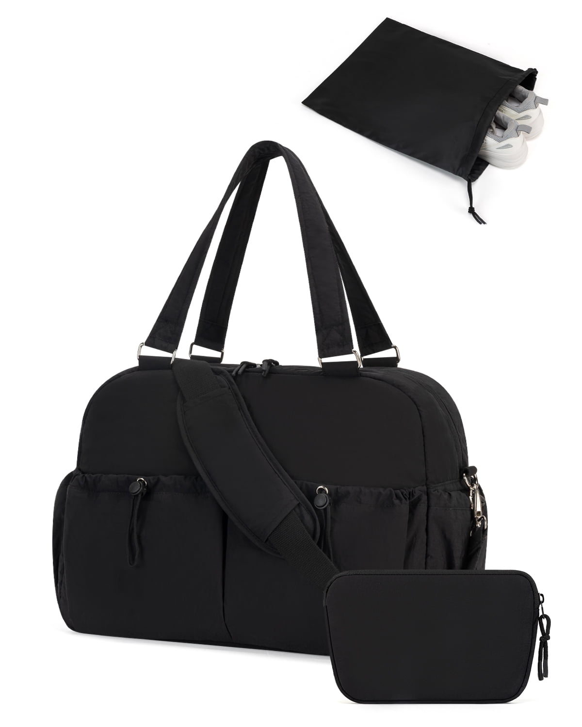 Gym Bag for Women, Duffle Bag for Travel with Yoga Storage, Carry on Overnight Weekender Bags for Women, Black