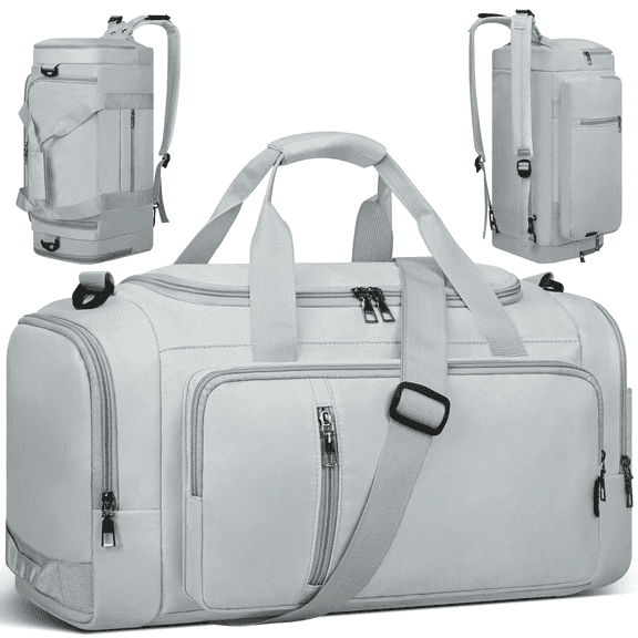 DAKOMM 40L Duffle Bag for Men & Women with Shoe Compartment & Wet Pocket, 3 In 1 Convertible Waterproof Sports Gym Bag & Travel Backpack, Weekender Overnight Bag,Carry On Weekender Bags for Men,Gray