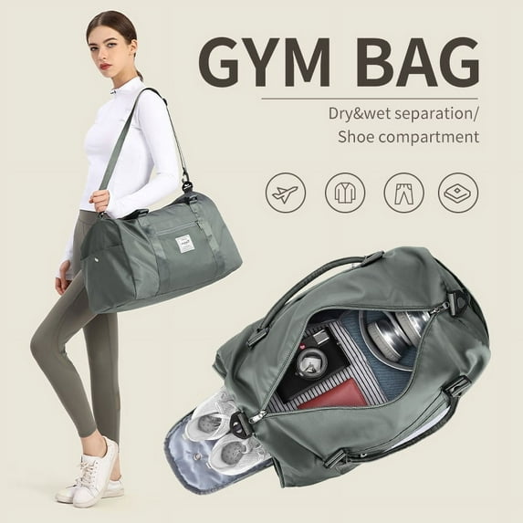 SYCNB Gym Bag for Women Men with Wet Pocket, Travel Duffle Bag Sport Gym Tote Bag with Shoe Compartment, Carry on Overnight Bag Hospital Bag Dark Green