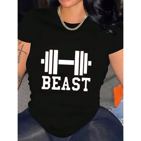 Gym Beast Barbell Valentine's Day Women Casual Short Sleeve Graphic Tee Shirt