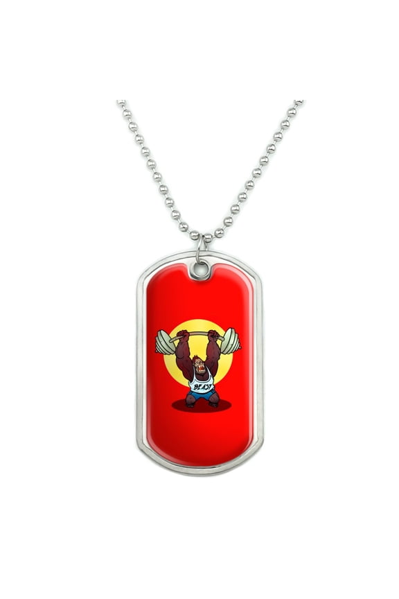 Gym Beast Lifting Weights Weightlifting Strength Training Military Dog Tag Pendant Necklace with Chain