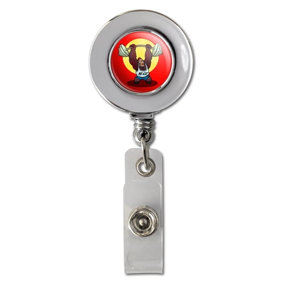 Gym Beast Lifting Weights Weightlifting Strength Training Retractable Reel Chrome Badge ID Card Holder Clip