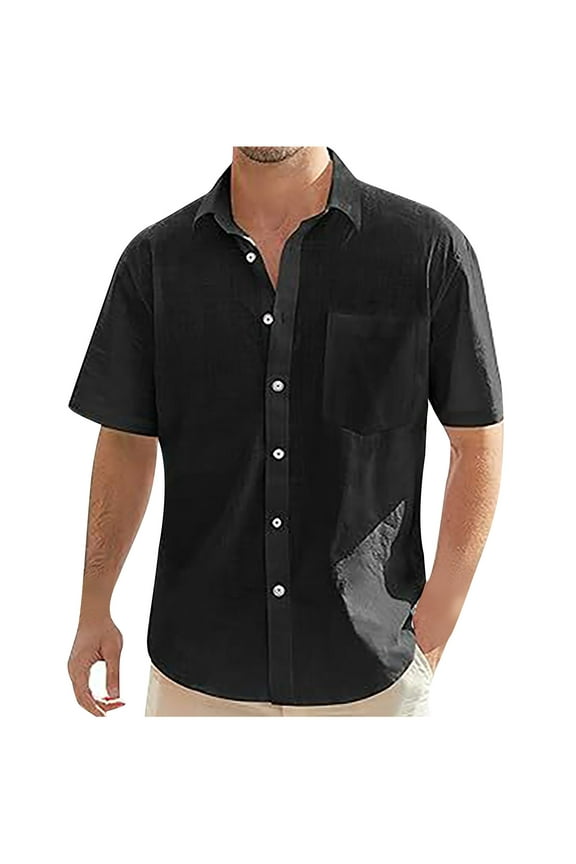 Men's Cuban Guayabera Shirts Men's Cotton Linen Short Sleeve Shirts Casual Lightweight Button Down Shirt for Men Summer Vacation Beach Tops with Pocket Hippie Shirts Wedding Shirt