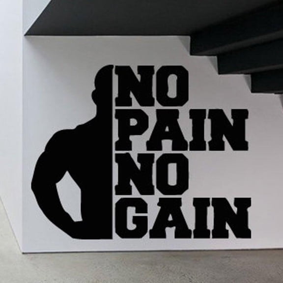 Gym Bodybuilding Vinyl Sticker No Pain No Gain Quote Decal Training Motivation Wallpaper Murals Waterproof Decor 73x57cm