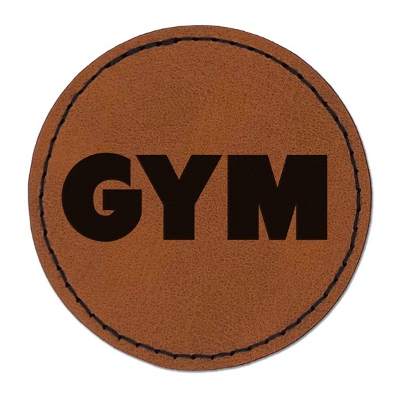 Gym Bold Text 2.5" Faux Leather Round Engraved Iron-On Patch - Brown