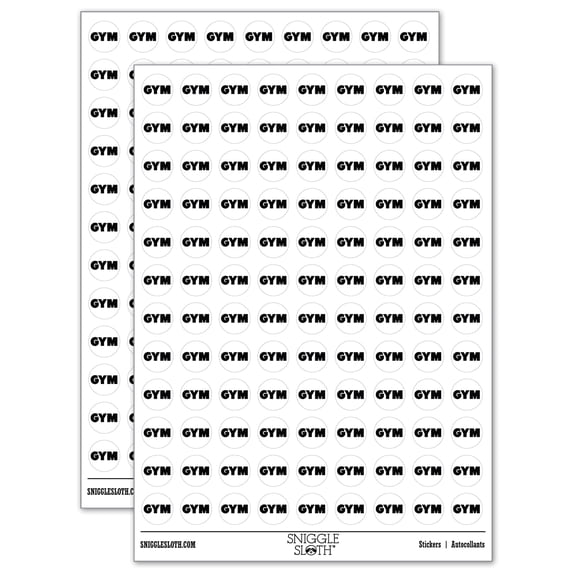 Gym Bold Text 200+ Round Stickers - White - Gloss Finish - 0.50" Size