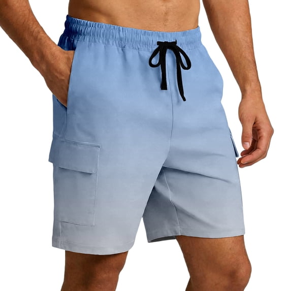 Gym Cargo Shorts Men Gradient Drawstring Casual Straight Leg Outdoor Workout Shorts Men With Pockets