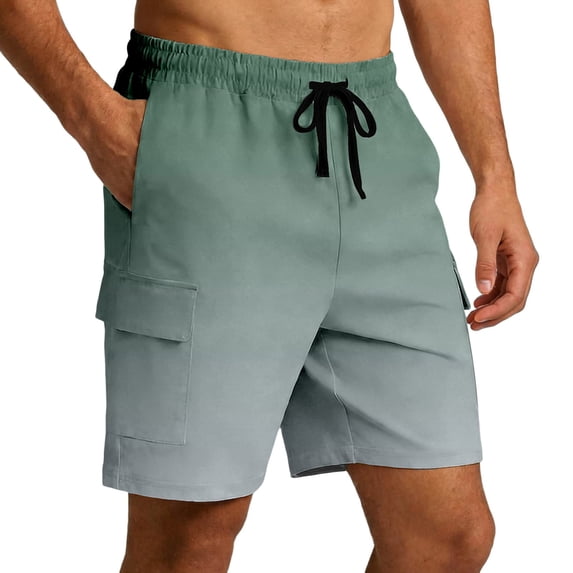 Gym Cargo Shorts Men Gradient Drawstring Casual Straight Leg Outdoor Workout Shorts Men With Pockets