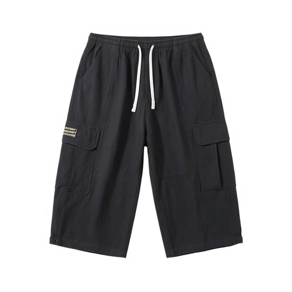 Gym Cargo Shorts Men Solid Color Drawstring Casual Capri Pants Pocket Outdoor Trousers Hiking Work Elastic Waist Workout Shorts Men