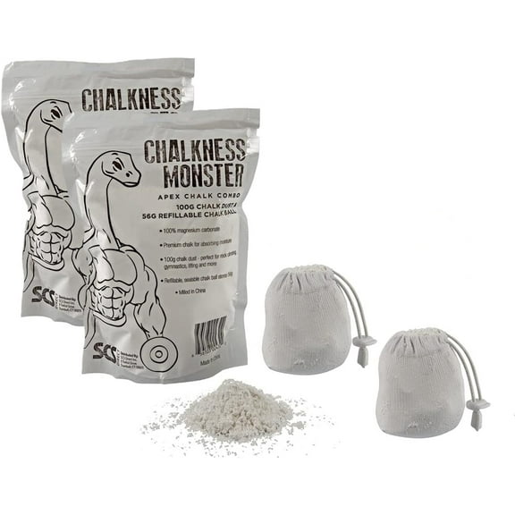 Gym Chalk Bag - 2 Pack Resealable Bags (7 Ounces Total) - Easy Grip, Moisture Absorbing - Gymnastics, Rock Climbing, Powerlifting, Weightlifting, and more - Refillable Workout Gym Chalk Bag.