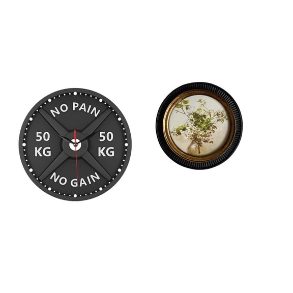 Gym Clock Photo Frame Barbell Acrylic Silent Movement Set for Home Bedroom Living Room Decor