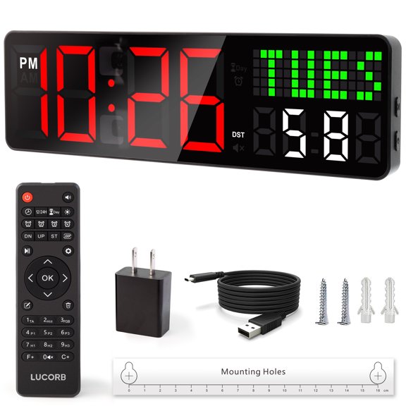 Gym Clock with Seconds, 12" Digital Wall Clock for Home Gym - Remote Control Workout Clock with HIIT Countdown, Voice Prompt 5 Display Modes 4 Training Alarms for Garage Classroom Office