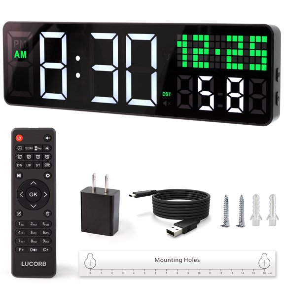 Gym Clock with Seconds, 12" Digital Wall Clock for Home Gym - Remote Control Workout Clock with HIIT Countdown, Voice Prompt 5 Display Modes 4 Training Alarms for Garage Classroom Office