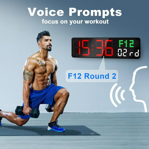 Gym Clock Timer, Workout Clock with Seconds | 5 Display Modes, 4 Alarms | Remote Control Countdown Timer Wall for Home Gym Garage Living Room Classroom Office