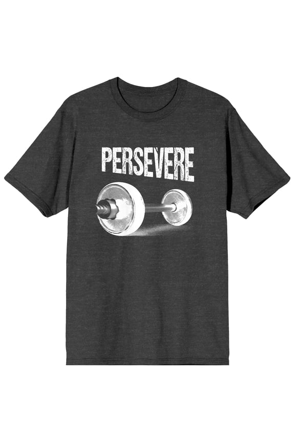 Gym Culture Barbell Persevere Charcoal Heather Gray Graphic Tee-Small