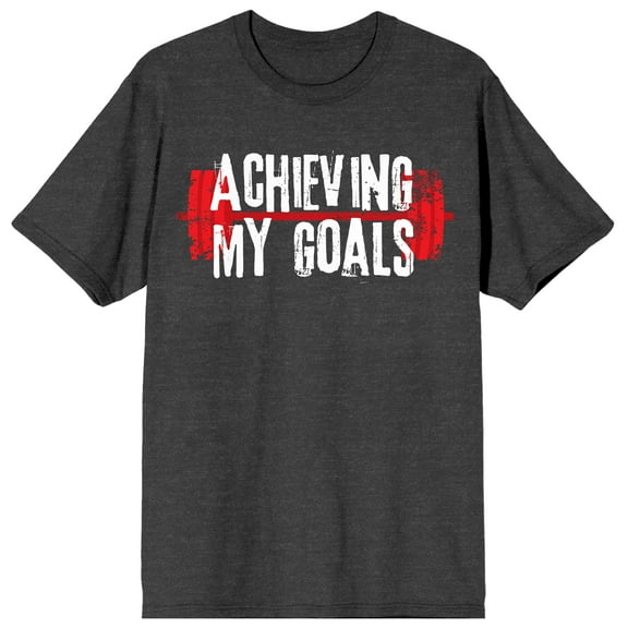 Gym Culture Red Barbell Achieving My Goals Charcoal Heather Graphic Tee-Medium