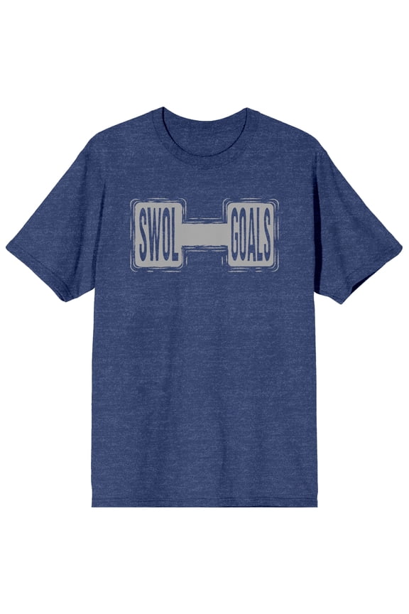 Gym Culture Swol Goals On Dumbbell's Navy Heather Graphic Tee-XXL