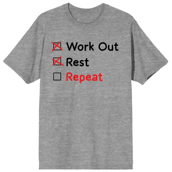 Gym Culture To Do List: Workout, Rest, Repeat's Heather Gray Graphic Tee-XL