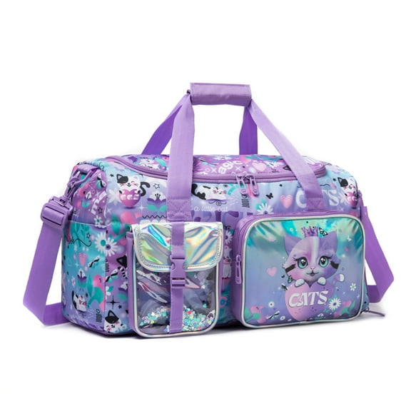 Gym Dance Bag for Girls Kids Overnight Duffle Bag with Shoe Compartment Travel Weekender Carry on Bag Purple Ages 6-12