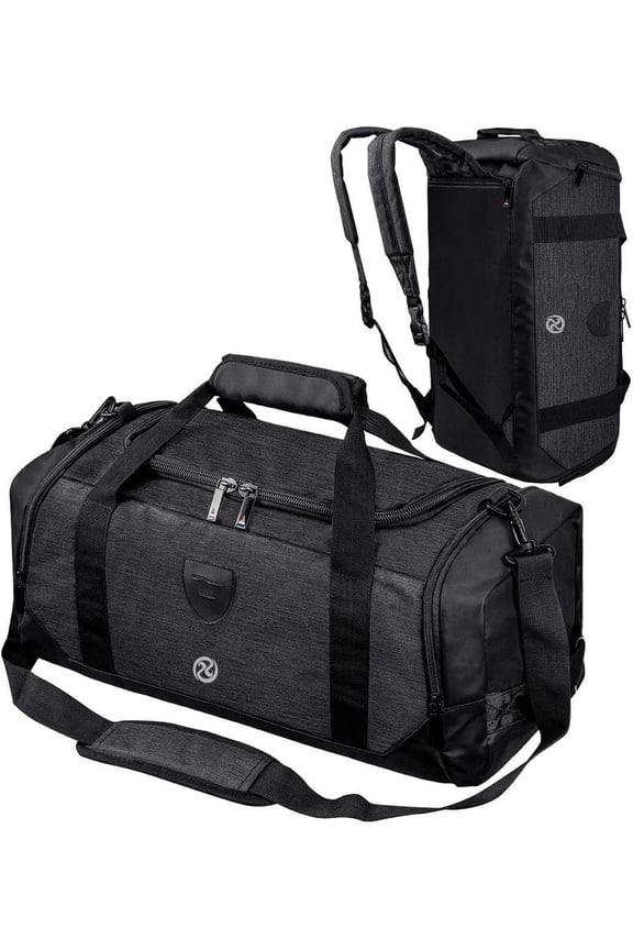 Gym Duffle Bag Backpack Duffel Bags Travel Weekender Bag for Men Women Overnight Bag with Shoes Compartment Black- Fathers Day Gifts for Dad/Men/Husband