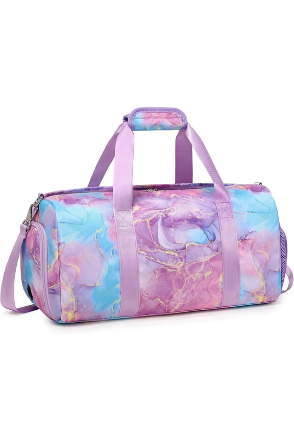 Gym Duffle Bag Dance Ballet Bags with Separate Dry Wet Pocket and Shoes Compartment Weekender Overnight Travel Foldable Bag for Girls Teen Women(Purple)