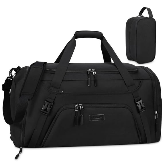 Gym Duffle Bag for Women Men 55L Waterproof Sports Bags Travel Duffel Bags with Shoe Compartment,Wet Pocket Large Weekender Overnight Bag with Toiletry Bag,Black