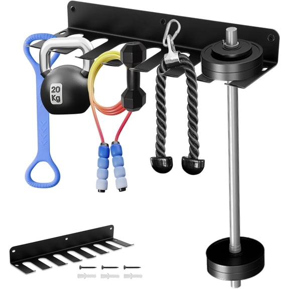 Gym Equipment Storage Rack, Resistance Bands Storage Hanger, Multi-Purpose Home Gym Rack Organizer Wall Mount for Barbells Jump Ropes Lifting Belt Gym Accessories