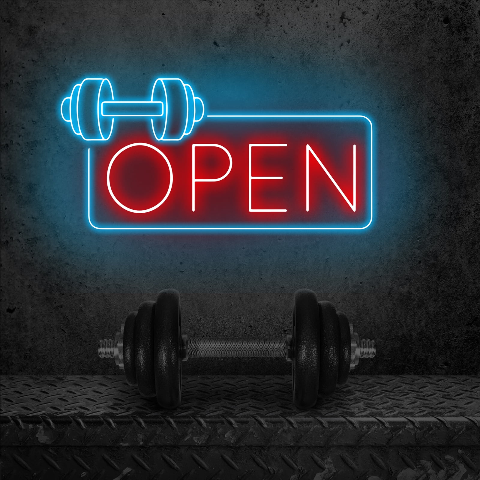 Gym Fitness Open Neon Sign, Dumbbell Open Led Sign, Weightlifting Led Light, Barbell Neon Light, Gym Open Wall Art Decor, House Wall Sign Decor for Business Window Open Signs, Fitness Club Decor