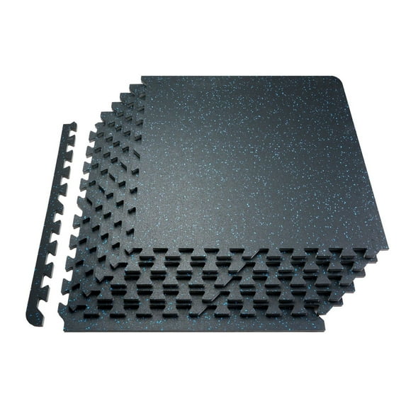 Gym Floor Mats 0.56 Inch, 6 Tiles Rubber Top EVA Foam, 25"x25" Interlocking Gym Flooring, 24 sq ft Coverage for Home, Garage, Workout & Fitness