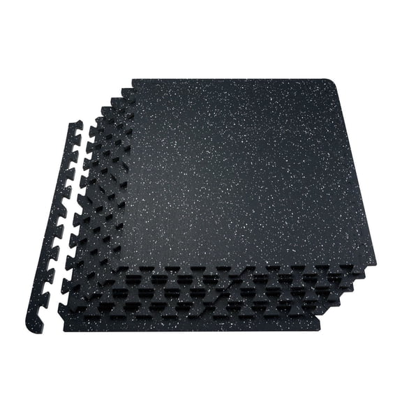 Gym Floor Mats 0.56 Inch Thick, 12 Tiles Rubber Top EVA Foam Interlocking Mats - 25"x25" 48 sq ft Coverage for Home Gym, Workout, Garage - Black & White