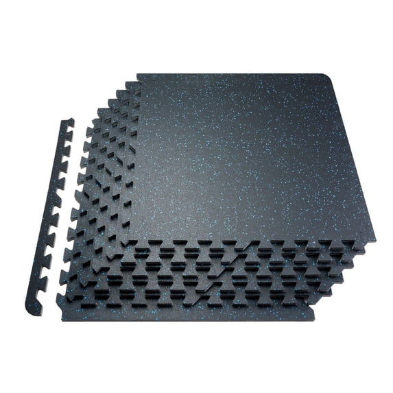 Gym Floor Mats 0.56 Inch Thick, 25 Tiles Rubber EVA Foam, 100 Sq Ft Interlocking Puzzle Mats for Home Gym, Garage, Workout, Black & Blue