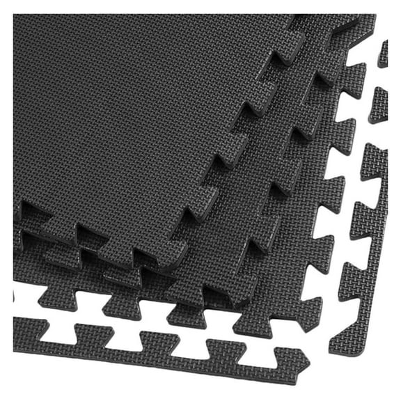Gym Floor Mats 100 sq ft - 3/8" Thick Interlocking Foam Tiles 24x24", Black - Home Gym, Workout, Playroom, Garage Protective Flooring