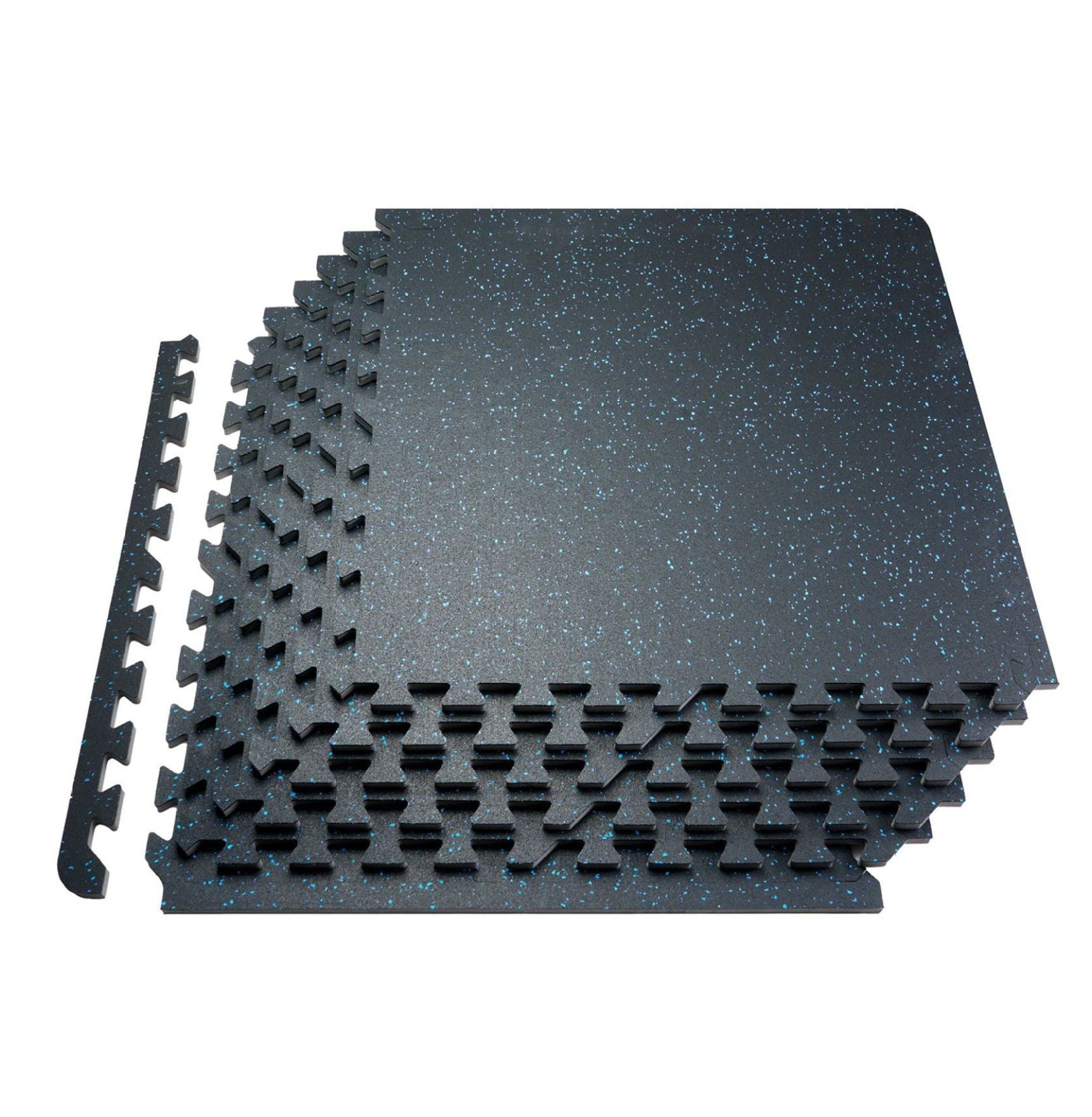 Gym Floor Mats 24x24, 25 PCS 0.56" Thick EVA Foam & Rubber Interlocking Tiles - 100 sq ft Coverage - Waterproof Workout Flooring for Home Gym, Basement, Black & Blue