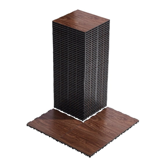 Gym Floor Mats Interlocking, 12.4x12.4in PP+PVC Dance Tiles, 52 PCS Brown