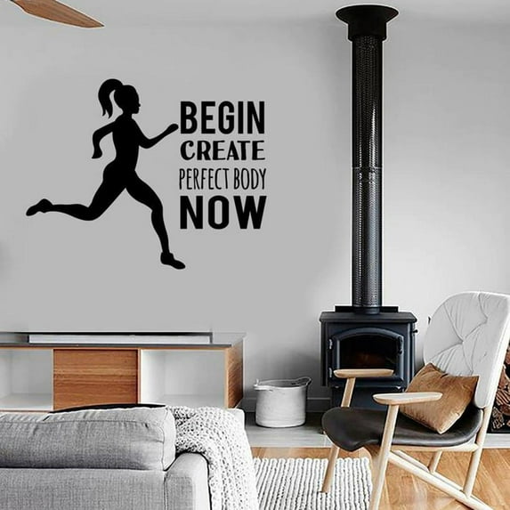 Gym Girl Vinyl Wall Decal Quotes Inspirational Words Perfect Body Sports Fitness Workout Bodybuilding Gym Home Decor 42x52cm