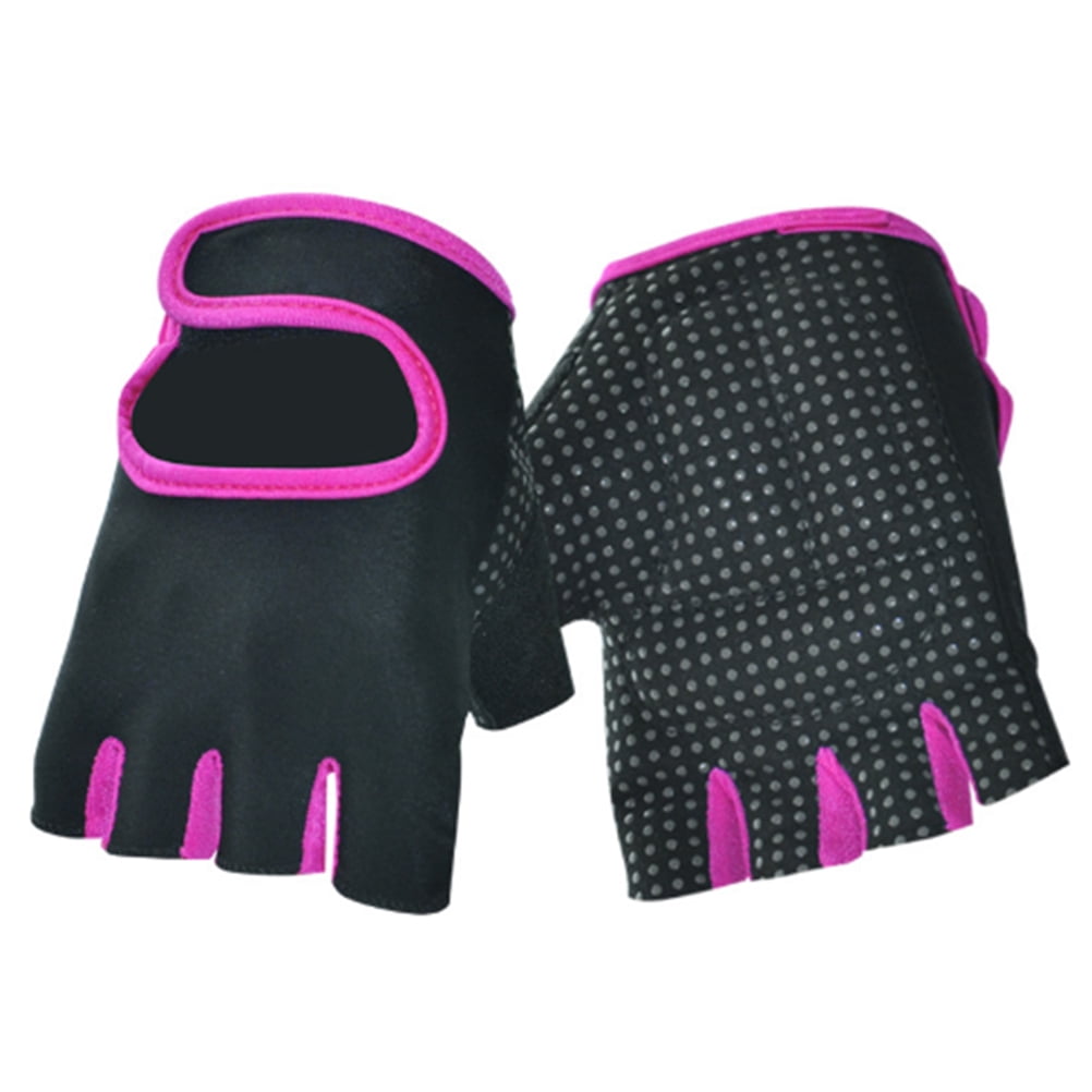 Gym Gloves Exercise Yoga Non-Slip Half Finger Fitness Gloves for Man Woman (Black Pink S/M)