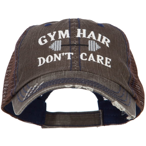 Gym Hair Don't Care Embroidered Cotton Mesh Cap - Brown OSFM