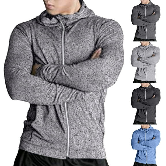 Gym Hoodies for Men Full Zip Sweatshirt Cardigan Casual Long Sleeve Jacket Solid Color Hooded Shirt Muscle Hoody Top Fashion Athletic Hoodie Running Quick-Dry Pullover Sport Hiking Shirts