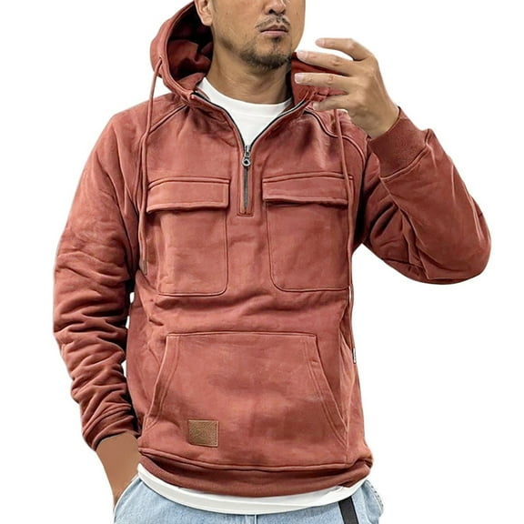 Gym Hoodies for Men Mens 2025 Casual Fahsion Fall Hoodie Pullover Quarter Drawstring Winter Button Hooded Shirt with Pocket