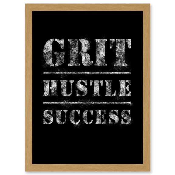Gym Inspiration Grit Hustle Respect Exercise Workout Motivational Decor Artwork Framed Wall Art Print A4