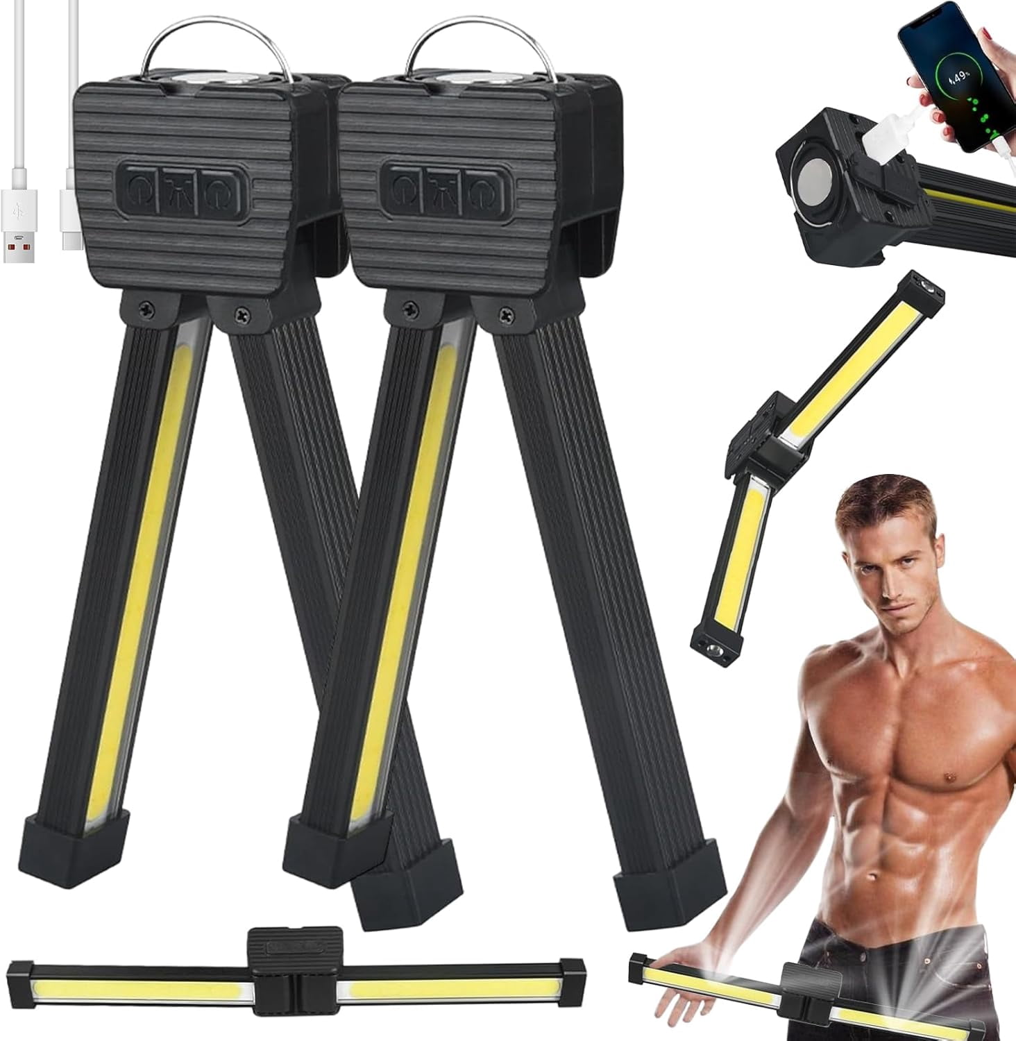 JOAASU Posing Lamp Gym – Wiederaufladbare LED-Arbeitsleuchte Mit Magnet, 7 Helligkeitsstufen, Klappbar, Ideal Für Fitness, Camping & Outdoor
