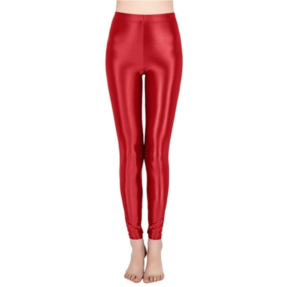 Gym Leggings for Women Tummy Control High Waist Lifting Workout Shiny Tights Women's Yoga Pants,Red,L