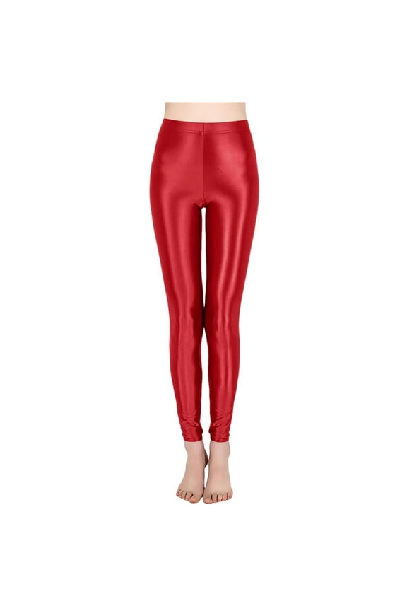 Gym Leggings for Women Tummy Control High Waist Butt Lifting Workout Shiny Tights Women's Yoga Pants,Red,M