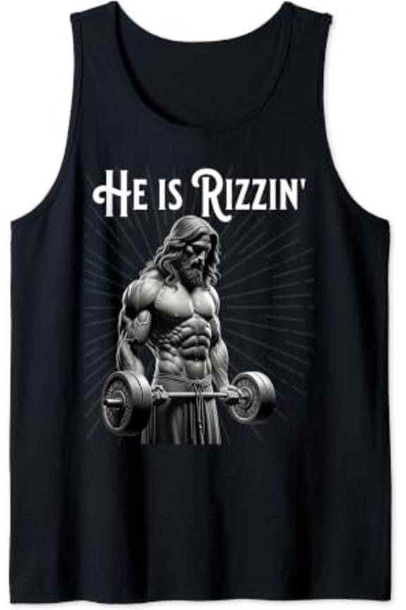 Gym Lifting Ripped Muscles He Is Rizzin Jesus Weightlifting Tank Top Size S-3XL